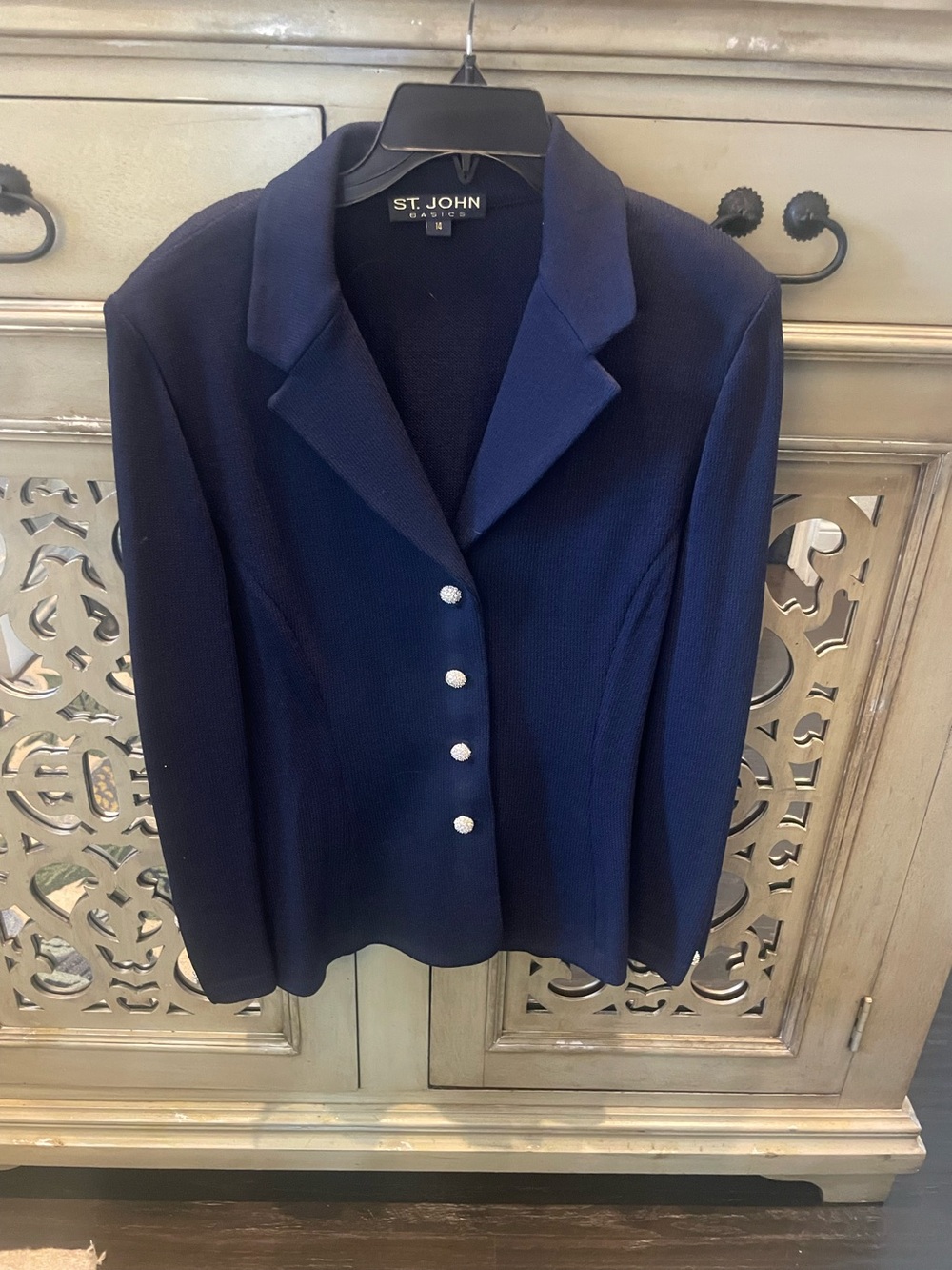 St. John Navy Knit Blazer with Silver Buttons